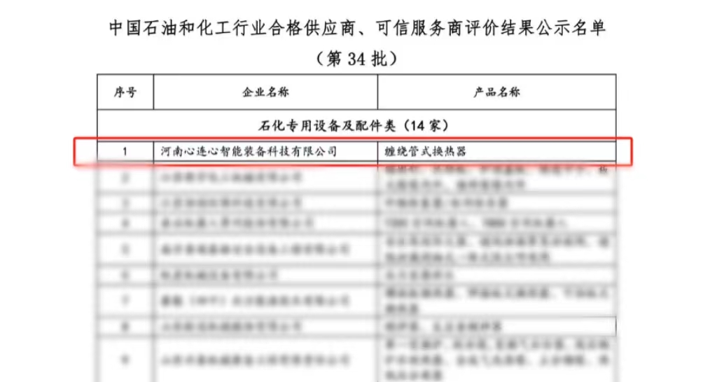 喜報(bào)！心連心智能裝備公司獲評(píng)中國(guó)石油和化工行業(yè)合格供應(yīng)商、可信服務(wù)商